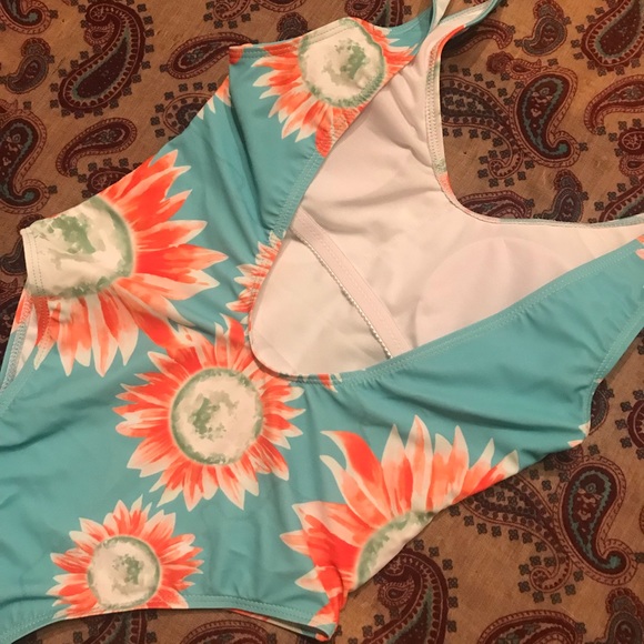BLUE SUNFLOWER PRINT ONE-PIECE SWIMSUIT - Picture 5 of 6